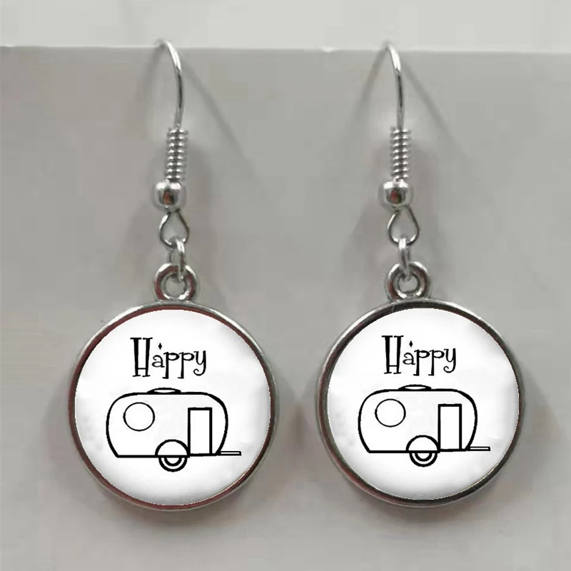 Симпатичные серьги счастливого кемпинга i RV стеклянные выпуклые круглые богини