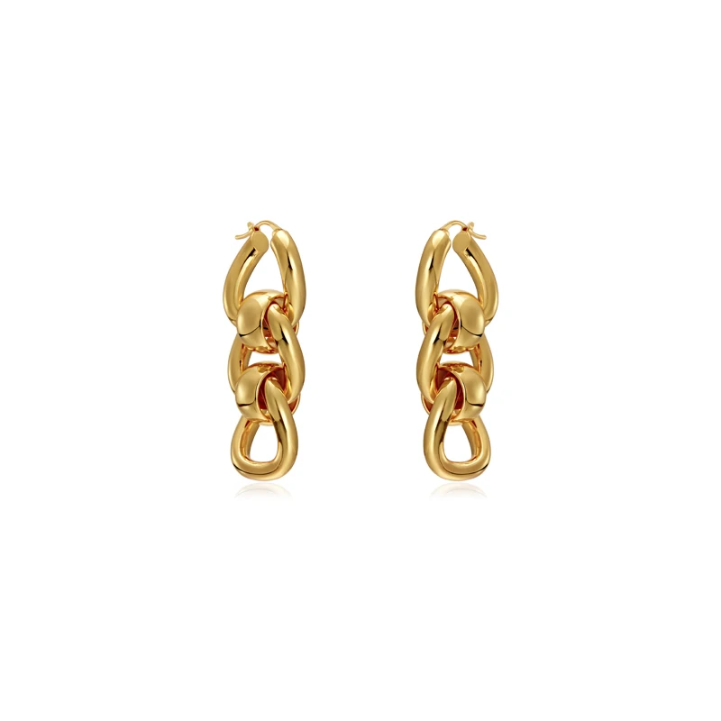 

European and American fashion simple metal chain long earrings personality temperament show face thin stud earrings