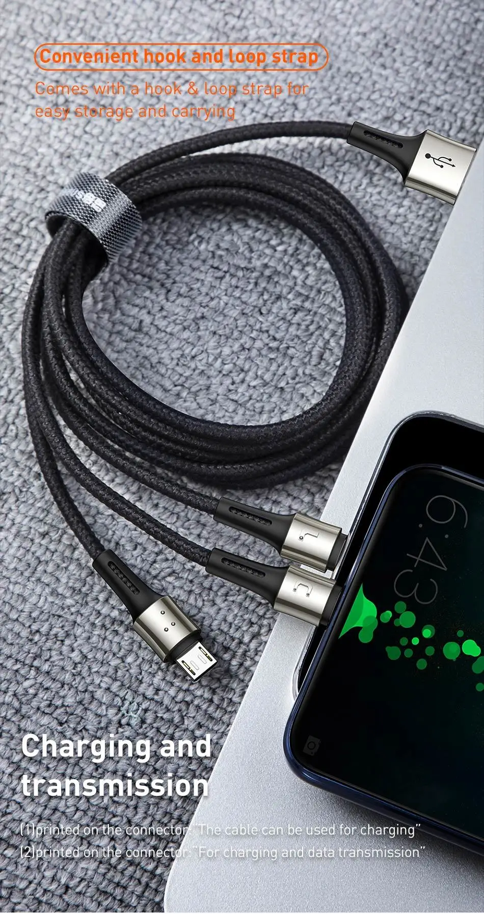 Baseus 3 в 1 USB кабель для iPhone XS Max XR X 8 7 6 зарядное устройство Micro usb type C кабель для samsung Xiaomi зарядный провод шнур 3в1