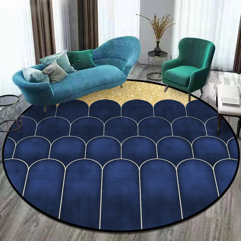 

Modern minimalist golden desert blue cactus living room bedroom non-slip circular mat carpet