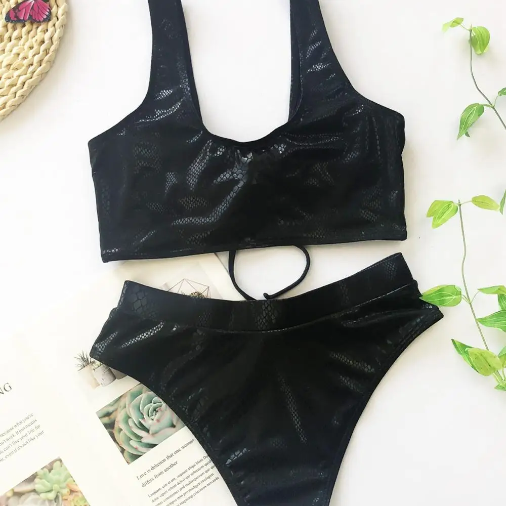 

2 Pieces Swimsuit Women Padded Solid Bikini High Waisted Beach Wear Swimwear Sexy Bandage Bathing Suit Tankini Swimsuits Women