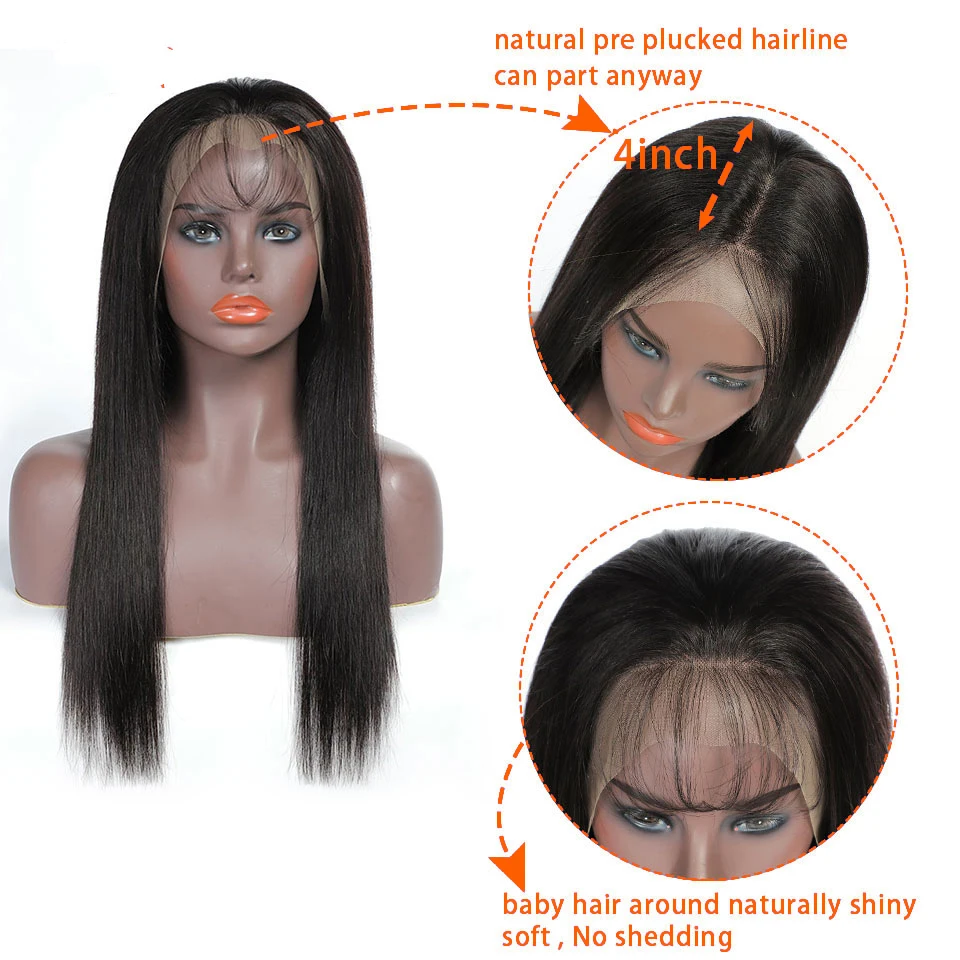 Brazilian Straight Lace Front Wigs Human Hair Pre Plucked with Baby Hair Human Hair Wigs for Women Natural Hairline Black Color images - 4