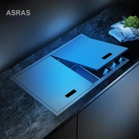 asras 6443ns nanometer double cover hidden 304 stainless steel 4mm thickness handmade brushed single large size kitchen sink
