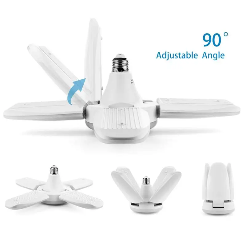 

38W E26 52LED Garage Light Bulb Deformable Ceiling Fixture Lights Shop Workshop Lamp 4 Ajustable Panels LED Lamp Indoor Light
