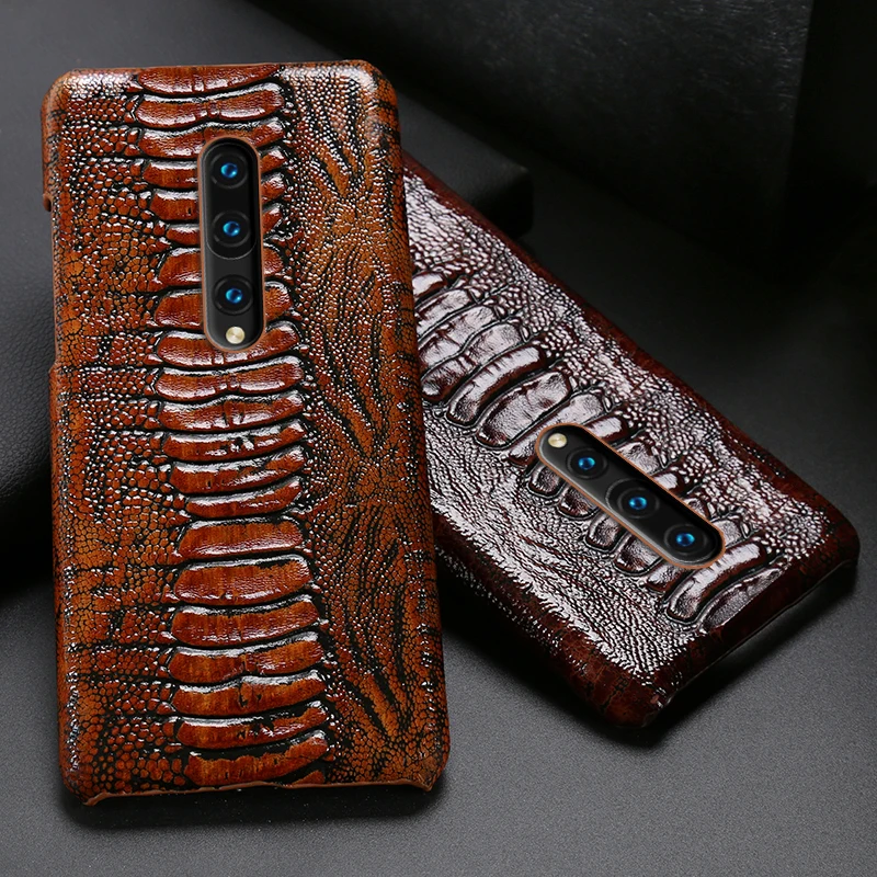 

Genuine Leather Phone Case For Oneplus 8 7 7T Pro 6 6T 5 5T 3 3T Cases Luxury Cowhide Ostrich Foot Texture Back Cover Funda Capa