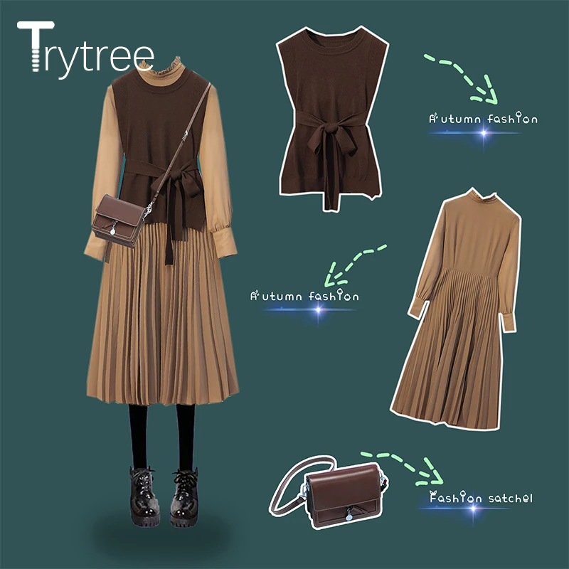 Trytree 2020 осенне-зимний комплект из двух предметов повседневный вязаный пояс с