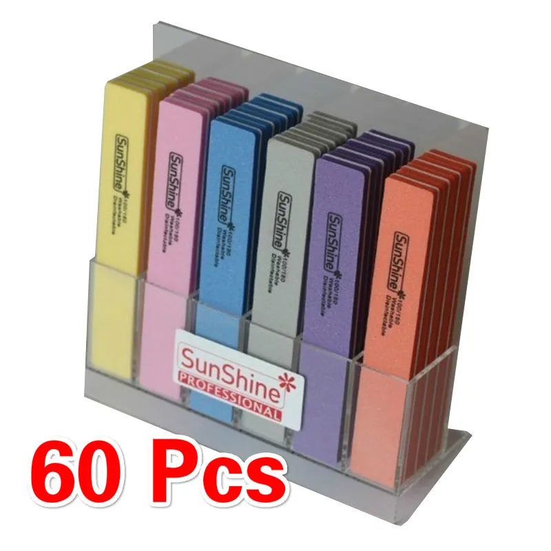 60 шт./лот пилки для ногтей буферные 100/180 двухсторонние прямоугольные маникюрные