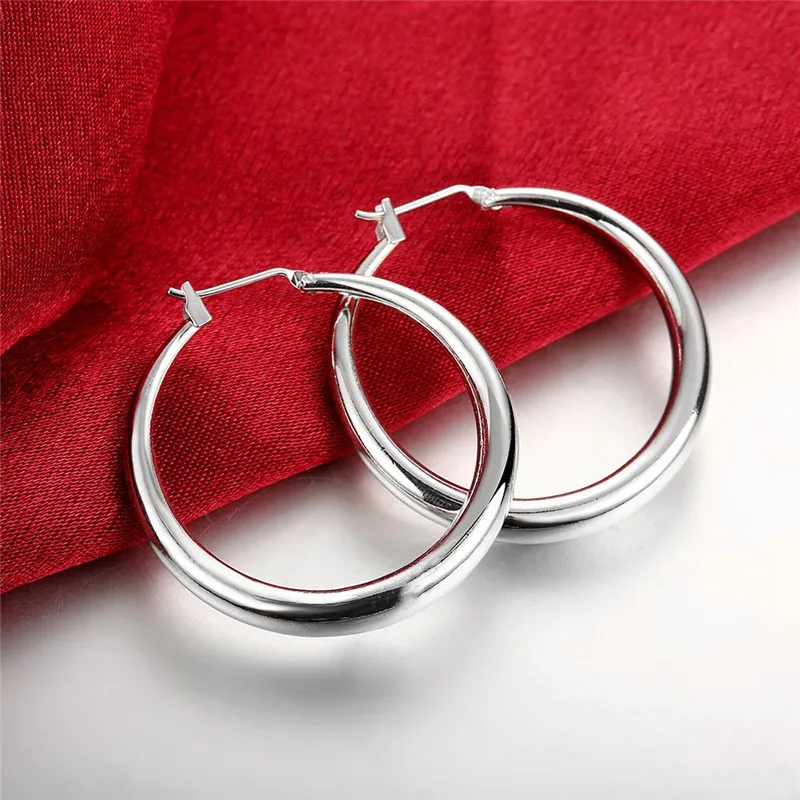 

3cm 925 Sterling Silver Earrings Fashion Round Big Hoop Women Beautiful Creativity Crescent Earrings Gifts Engagement Jewelry