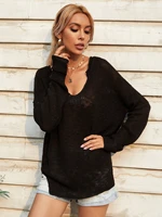fashion women casual hollow out solid knitted split sweaters spring autumn long sleeve tops loose outerwear