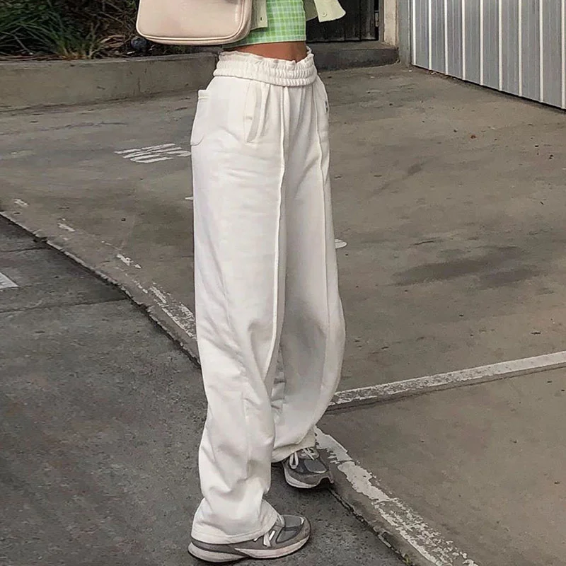 

ZOVSV Casual White Elastic High Waist Pants Women Skinny Autumn Sweatpants Ladies Fashion Pocket Long Joggers Trousers 2021