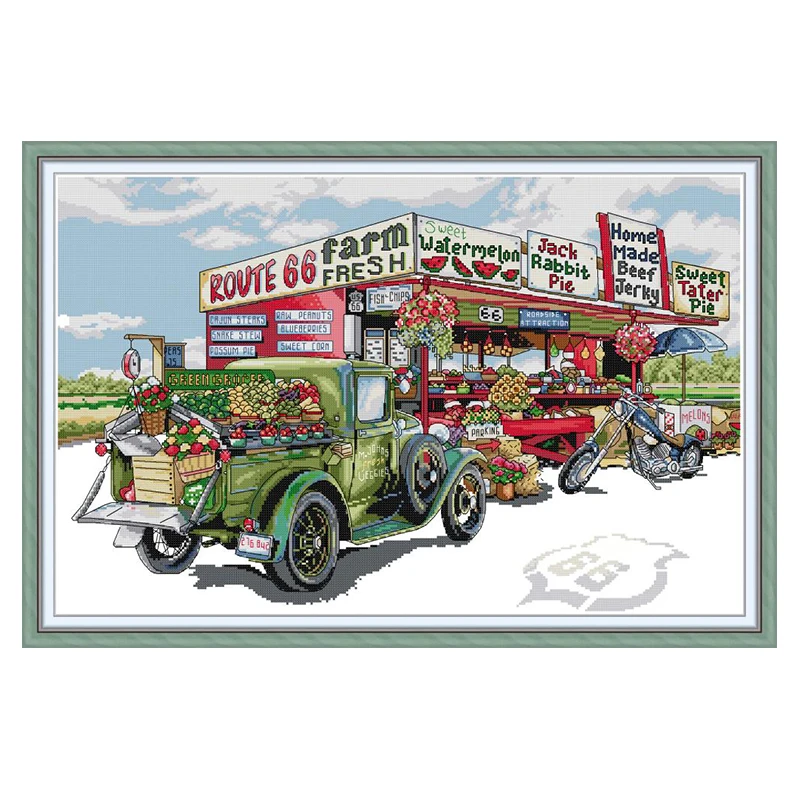 

Joy Sunday Fruit Cart Cross-stitch Embroidery Kits 14CT Printed Canvas 11CT White Fabric Chinese Cross Stitch Needlework Crafts