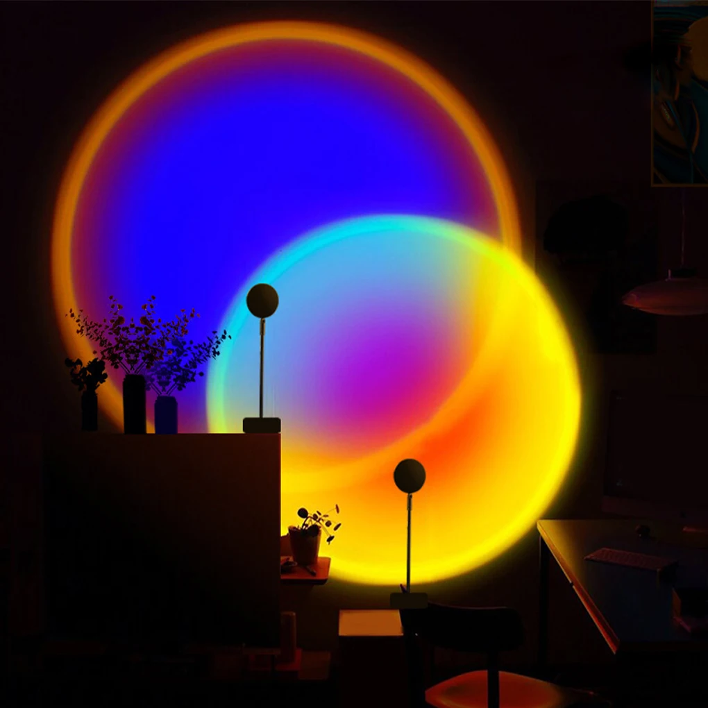 

Sunset Rainbow Projection Lamp 5W Wall Decoration Atmosphere Light 180° Rotating Adjustable Background Projector Decorative Lamp