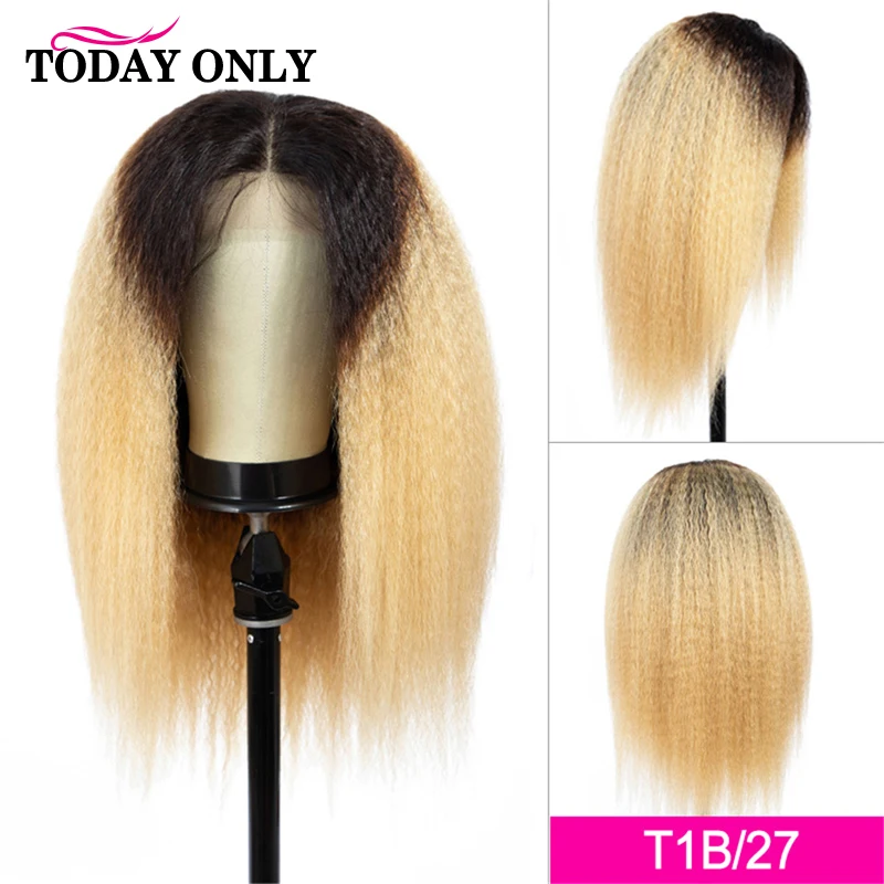 613 Blonde Lace Front Wig Kinky Straight Ombre 1B/613 Human Hair Wigs For Black Women 13x4 Blonde Lace Front Wig Remy Hair