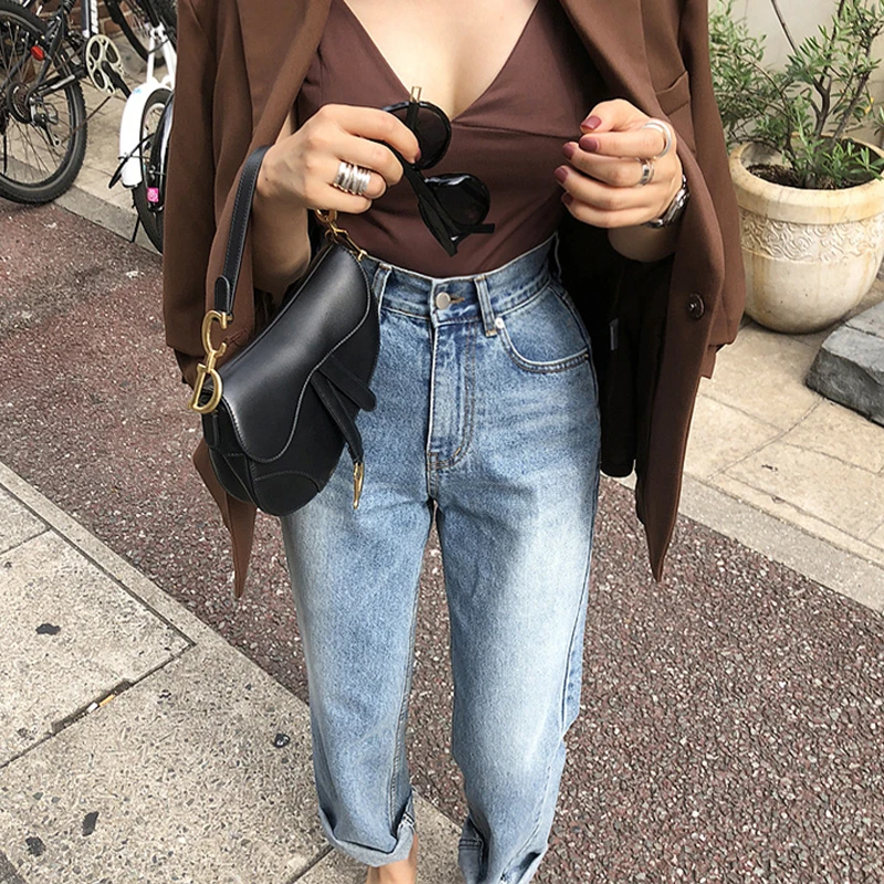 Mozuleva 2019 High Street Straight Women Jean Ankle Length Vintage Stretch Harem Boyfriend Style Female Denim Pant | Женская одежда