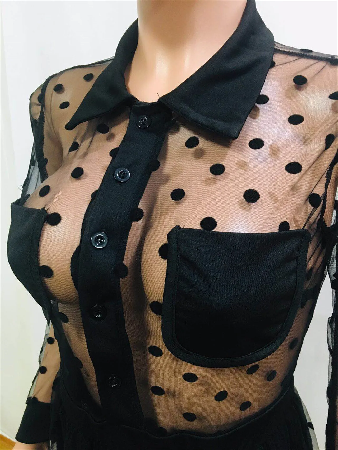 Платье в горошек с сеткой сексуальное для ночного клуба длинное спереди на