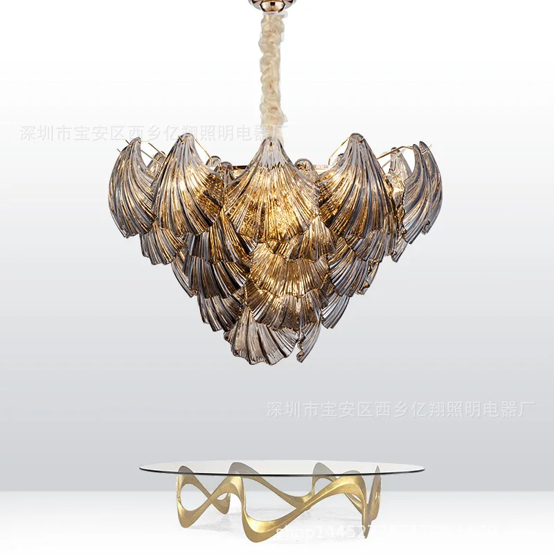 

Postmodern simple rectangular lamp smoky gray glass dining room lamps light luxury gourd lampshade living room chandelier