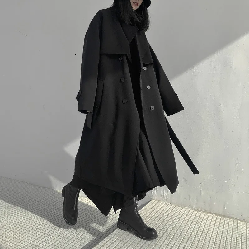 

Women Long Cotton-paded Big Size Trench New Lapel Long Sleeve Loose Fit Windbreaker Fashion Spring Autumn 2021