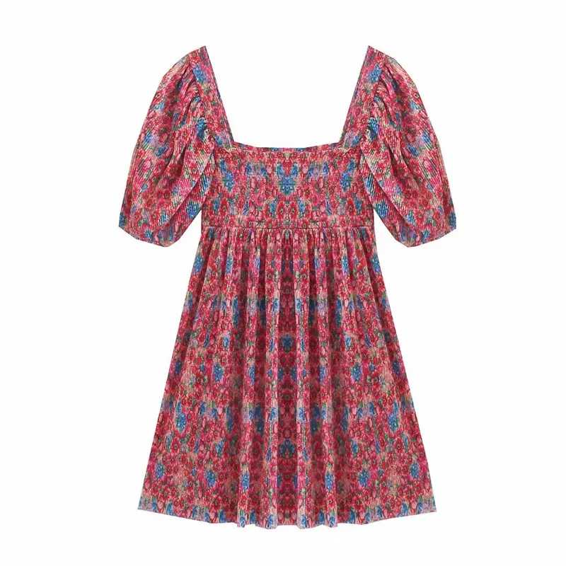 

Женское Плиссированное мини-платье ZA, элегантное винтажное праздничное платье с цветочным принтом и пышными рукавами, повседневные летние ...