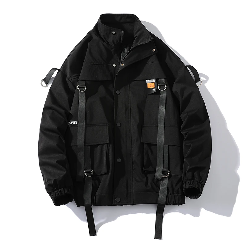 

Streetwear Men's Bomber Jacket Oversized Ribbons Men Jacket Coat Casual Windbreaker Pockets Harajuku Woman Outwear 7XL