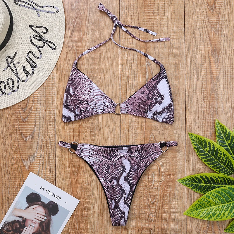 Принт змеиная кожа верх на бретельках костюм для плавания женские бразильские