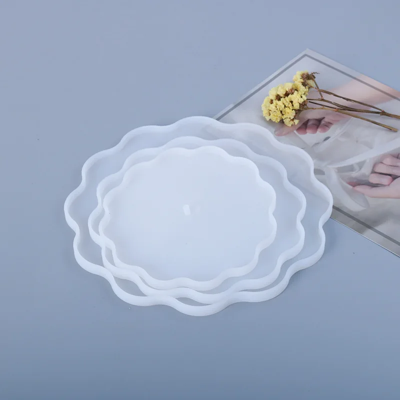 

3PCS Round Square Coaster Molds Resin Epoxy Casting Silicone Coaster Molds Fruit Dessert Cake Holder Resin Tray Plate Mold