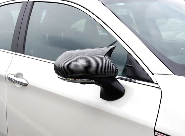 

A Pair Horn Style Carbon Fiber Style Rear View Side Mirror Cover Caps Fit For Toyota Camry 2018+ Avalon 2019 C-HR 2016-2018+