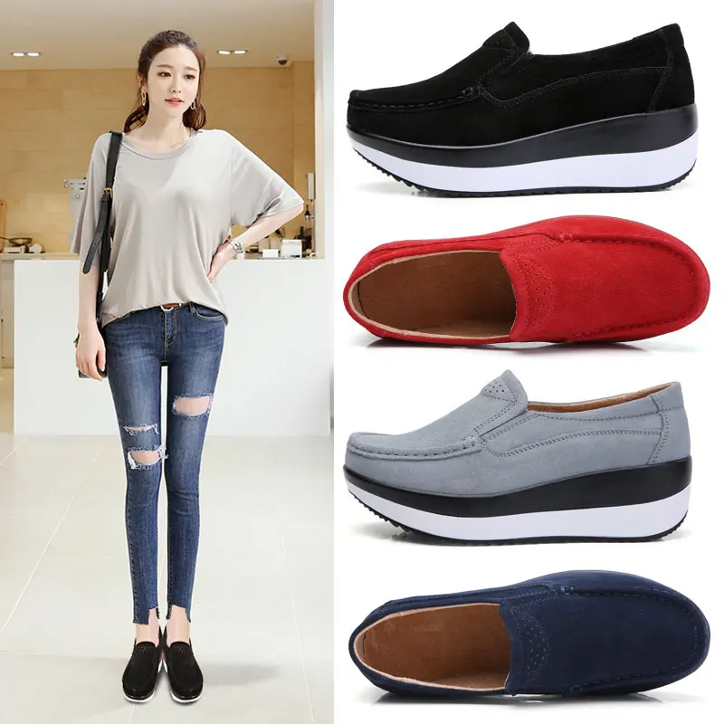 Women Flat Platform Loafers Ladies Elegant Suede Leather Moccasins Shoes Woman Slip On Moccasin Women's Blue Casual | Обувь