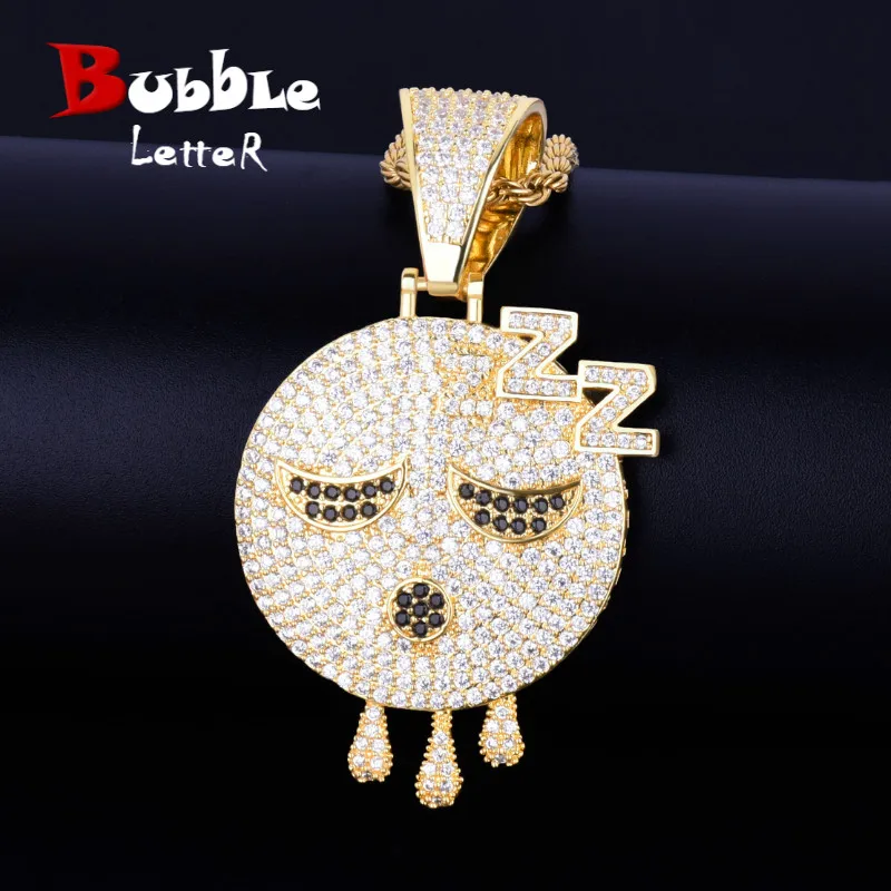 

Sleeping Dripping Face Pendant Gold Color Cubic Zircon Men's Hip Hop Necklace Rock Jewelry
