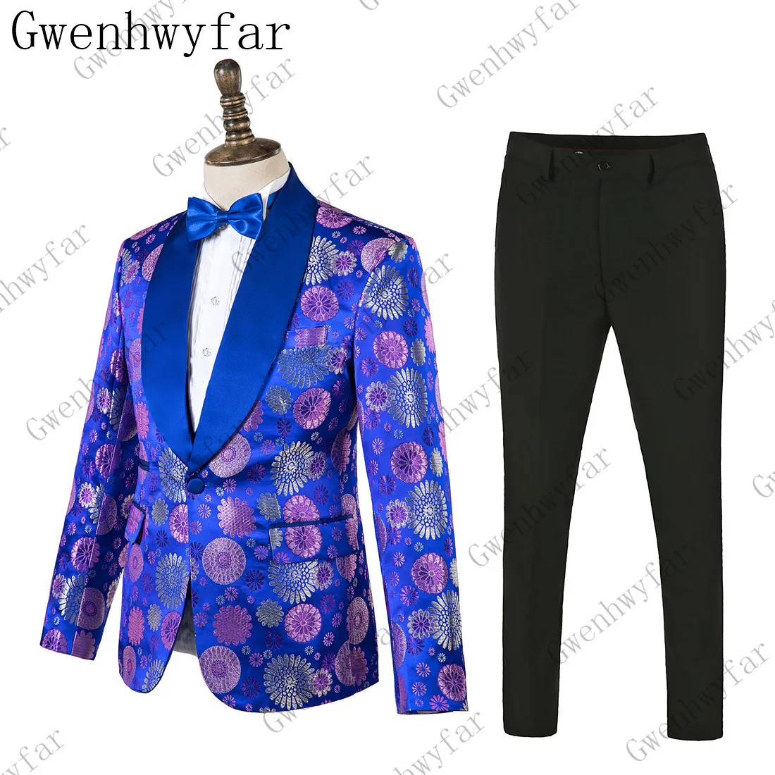 Мужские костюмы из 2 предметов облегающие деловые для жениха королевский синий