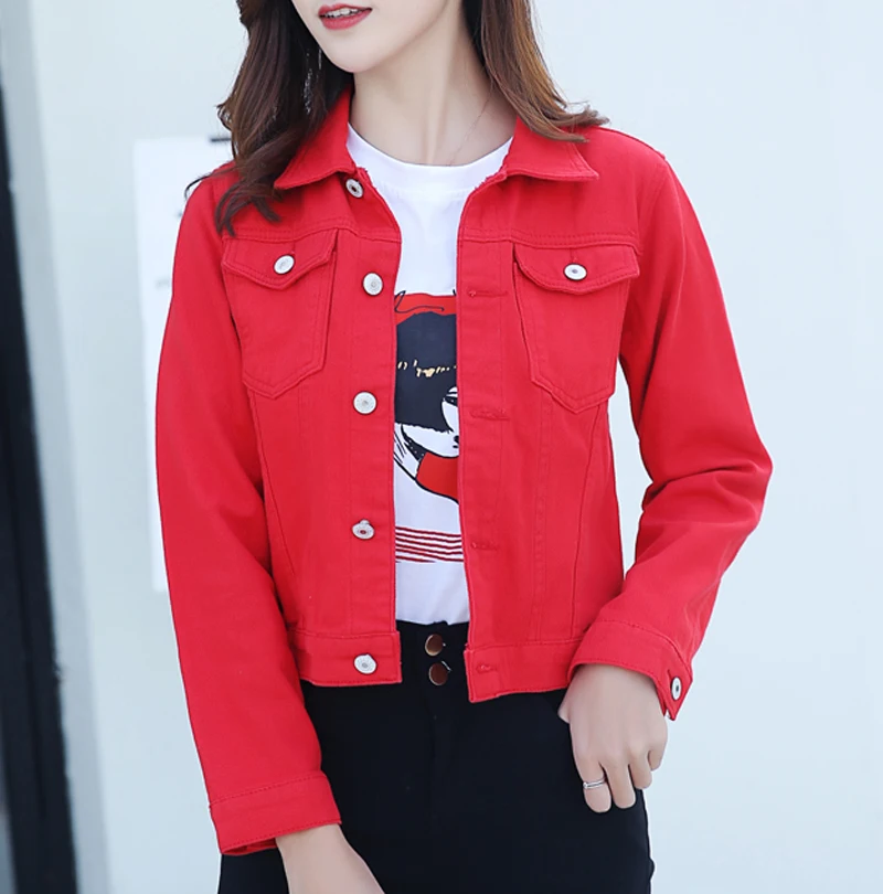 Женская джинсовая куртка повседневная короткая ярких цветов модель H26H на весну