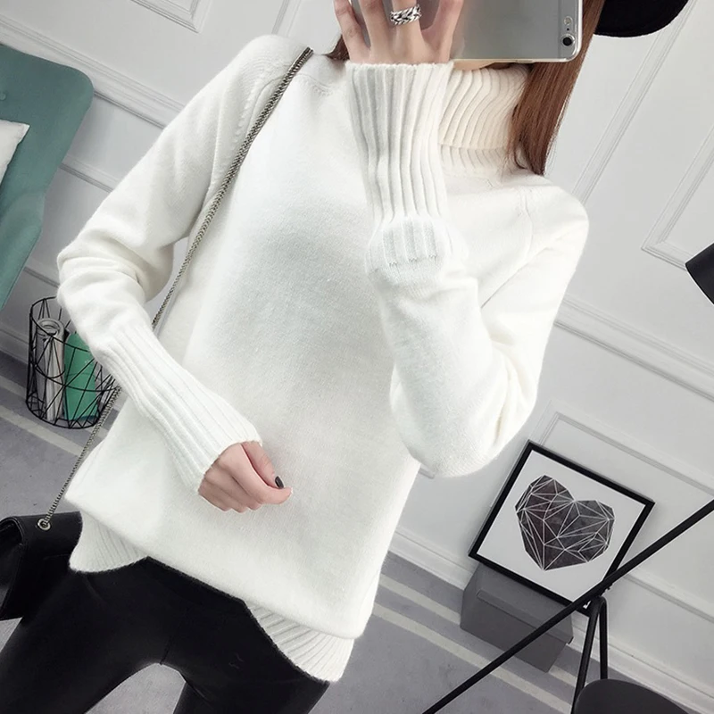 Зимний свитер цвета хаки Женский пуловер с высоким воротником женская вязаная