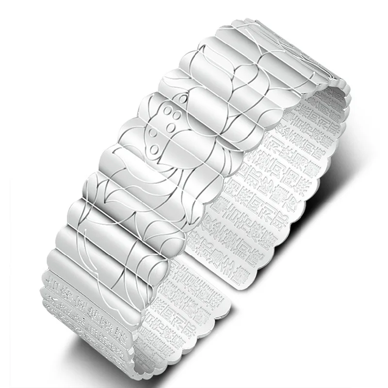 Тибетский серебристый цвет браслет с цветком лотоса и для женщин регулируемый