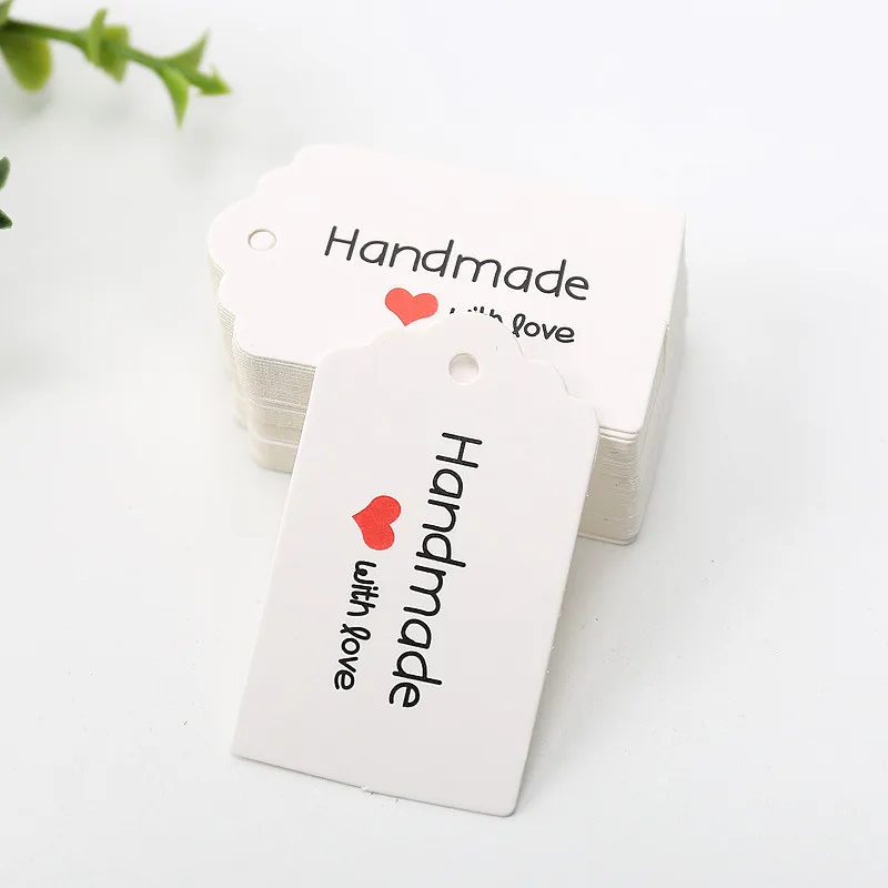 

100pcs 5*3cm Baking Tags Handmade with Love Print Paper Tags Label Cards Hang Tags Gift Wrapping Supplies Wedding Birthday Decor