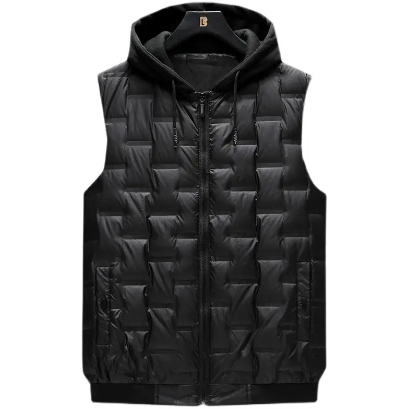 

Down Jacket Men Winter New Down Jacket Vest Casual Hoodie Vest White Goose Thickened Solid Color Zipper Door Pocket Decoration