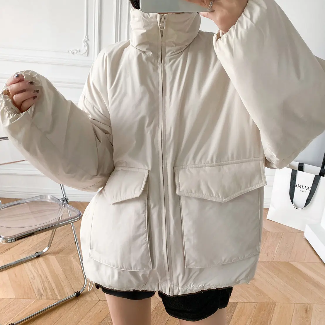 

И Новинка Осень-зима 2021, Классическая Женская куртка на молнии с длинными рукавами и высоким воротником и большими карманами