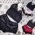 Женское сексуальное нижнее белье, Кружевной укороченный топ и шорты, пижамный комплект, кружевное сексуальное платье, соблазнительная атласная ночная рубашка