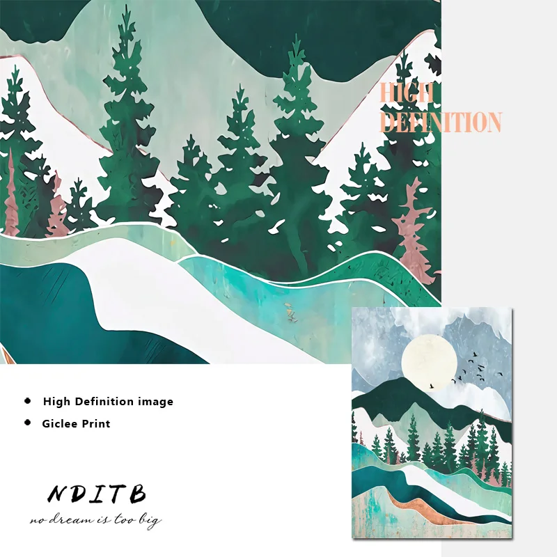 Настенный постер с изображением гор леса заката абстрактная живопись