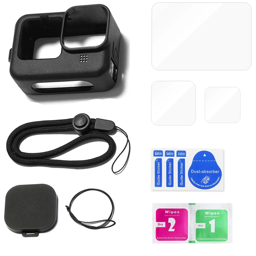 

For gopro hero 10 9 silicone protective set glass screen tempered film go pro hero 9 10 action camera accessories