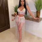 Женский вязаный костюм hirigin, комплект из двух предметов с юбкой и кисточками, пляжный костюм, летний наряд, 2021