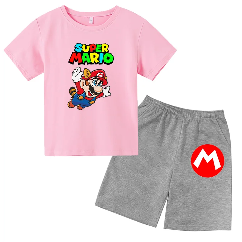 

Girls O-neck T-shirt + Shorts Children's Cosplay Costume Super Brothers Cosplay Boys and Girls Mario Printed Costume Set 4-12Y