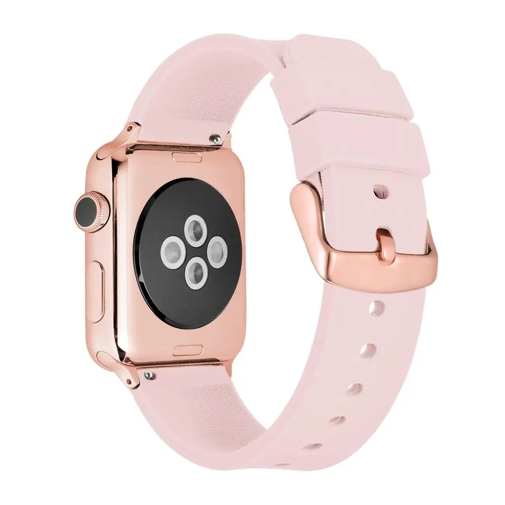 WOCCI Silicone Watch Band with Rose Gold Adapter for Apple Watch 38mm 40mm 42mm 44mm