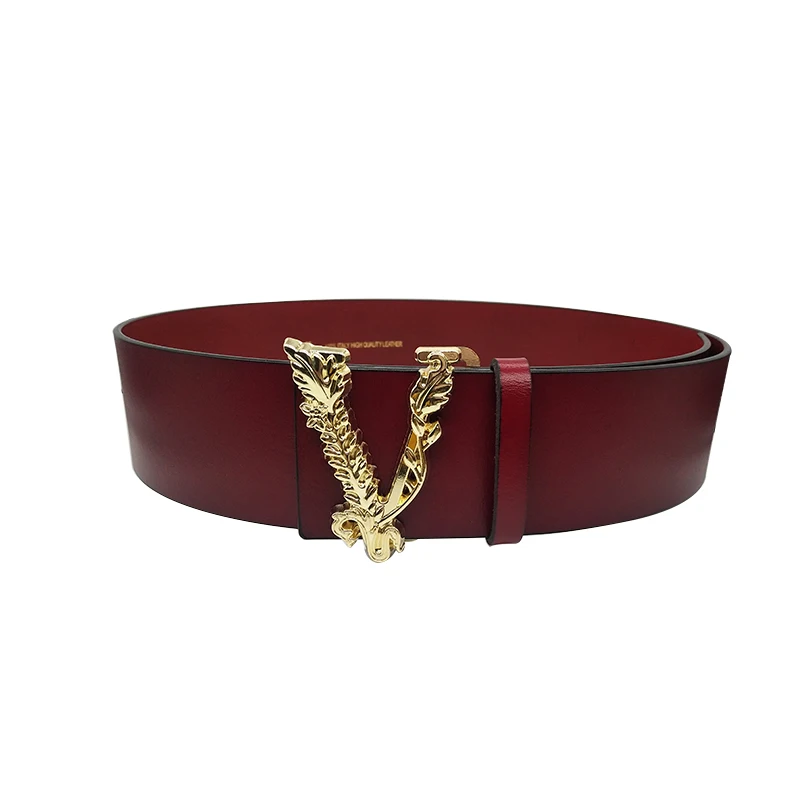 2021 Top Quality Genuine Leather Women Waistband Luxury V Buckle Belt For Female Dress Coat Fashion Wild Straps Belt