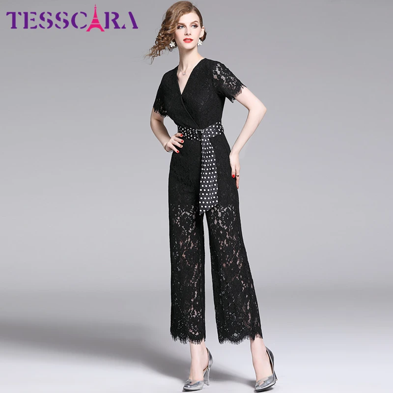 Женский офисный комбинезон TESSCARA белый кружевной Летний 2019 | Женская одежда