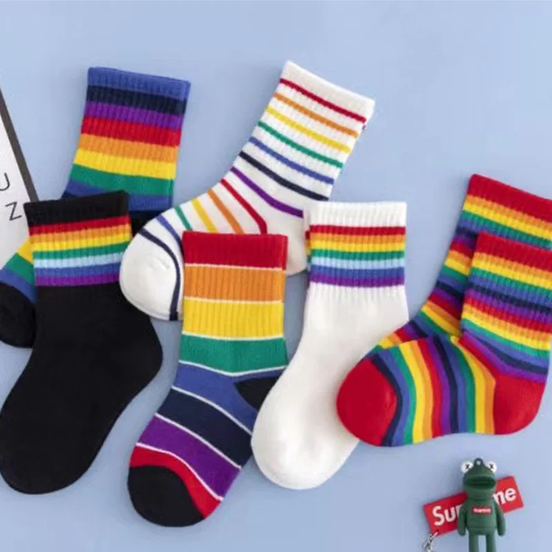 5 Pairs/lot Socks for Kids Rainbow Socks Candy Color Tube Socks Children Socks Children Boys Socks Cotton Socks Socks for Girls
