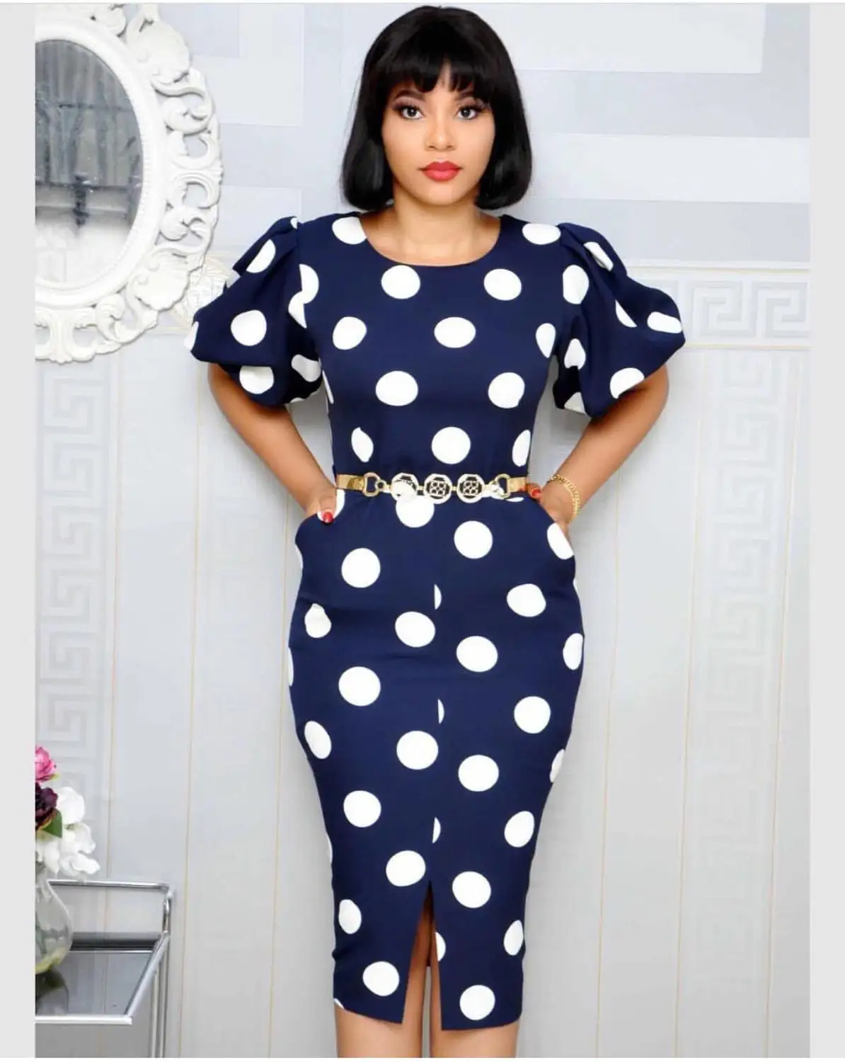 

Elegant African Design Print Polka Dot Dashiki Dress Abaya Hijab Muslim Bazin Maxi Robe Gowns Broder Riche Sexy Lady Party