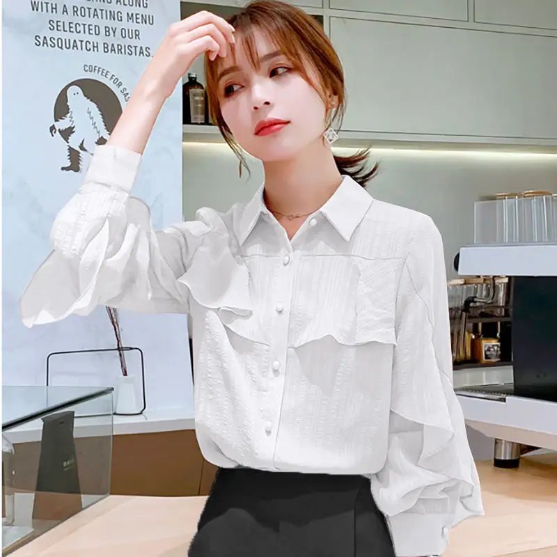 

Chiffon shirt women's 2021 spring summer new fashion long sleeve top Korean loose foreign style blouse women's shirt P3 317