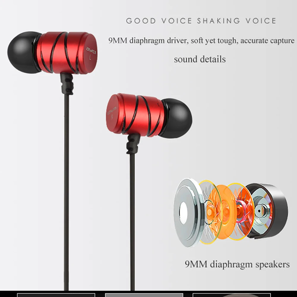 Awei Q5i модные наушники вкладыши спортивные нейлоновые проводные 9 8 мм бас драйвер
