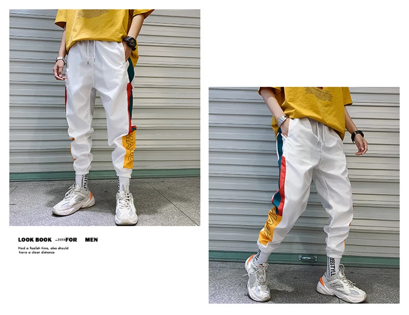 

Hip Hop Streetwear Men's Splice Joggers Pants Fashion Men Casual Cargo Pant Trousers High Street Elastic Waist Harem Pant Men