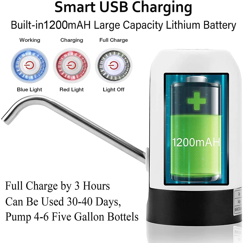 Water Bottle Pump USB Rechargeable Automatic Drink Dispenser Barreled Electric Hand Press Pumps Mini Charge | Дом и сад