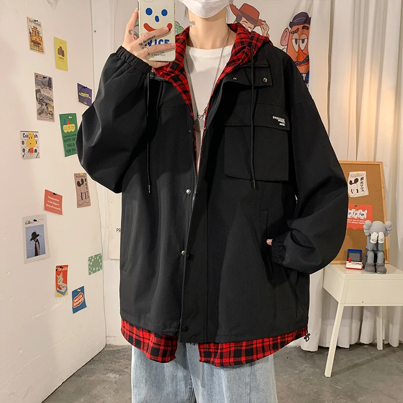 Куртка мужская оверсайз в стиле хип хоп модная Классическая однотонная куртка